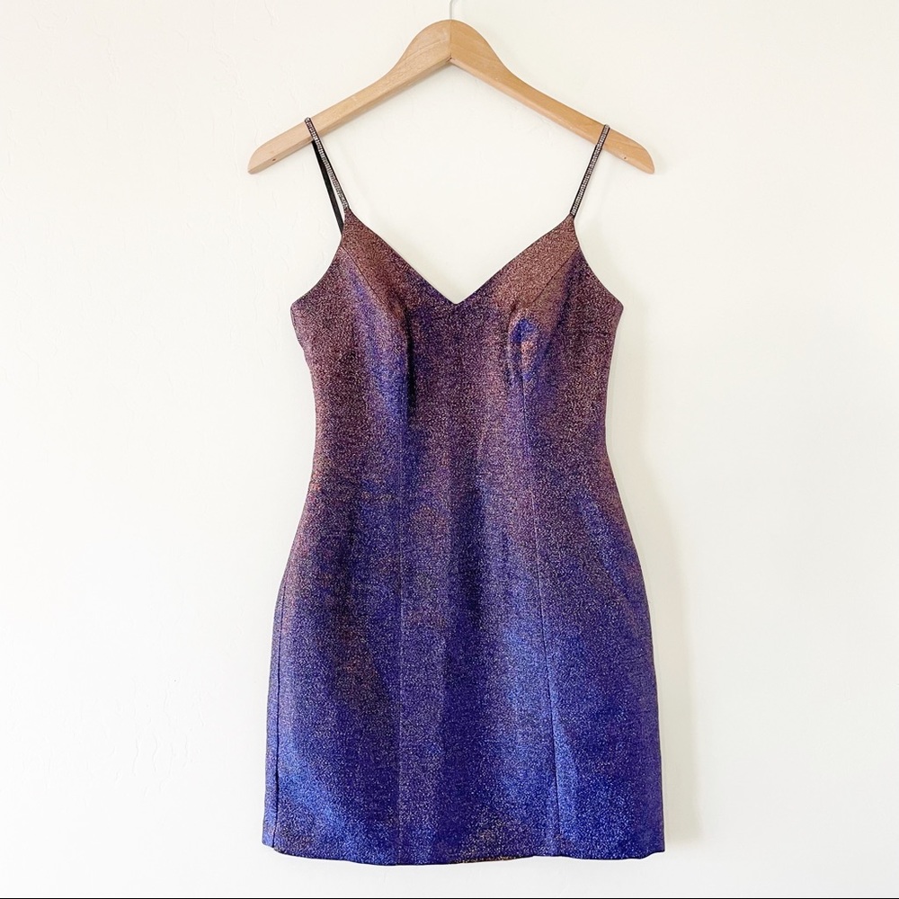 Topshop Two Tone Ombré Metallic V-Neck Mini Dress
